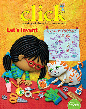 Click Magazine Cover with illustration of a girl with glasses doing arts and crafts