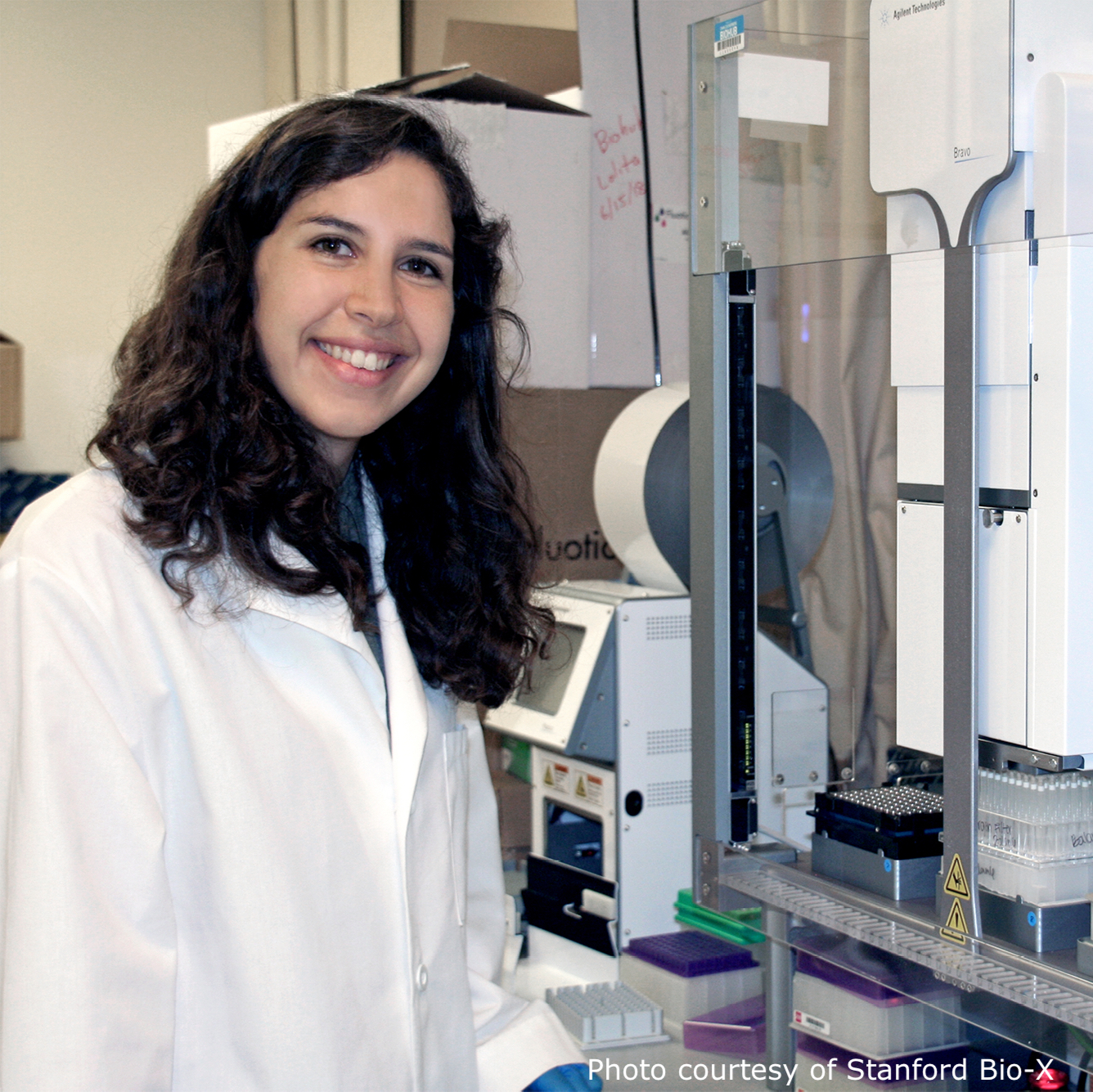 Stanford University graduate student Mira Moufarrej in the lab
