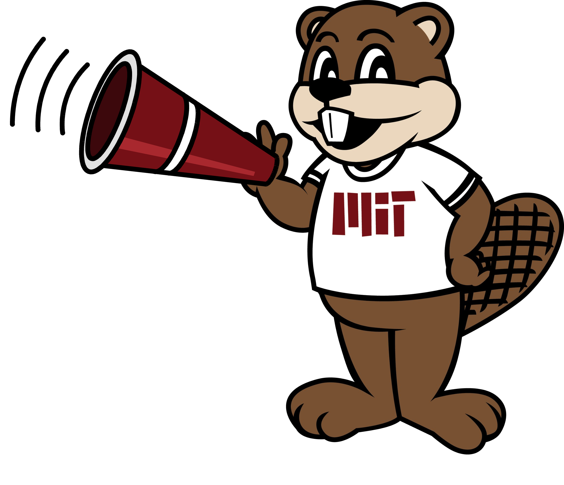 Tim the beaver holding a megaphone