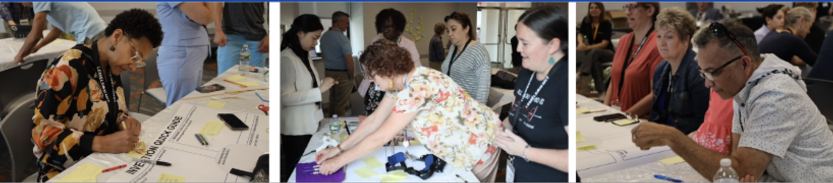 Images of educators taking part in professional development workshops