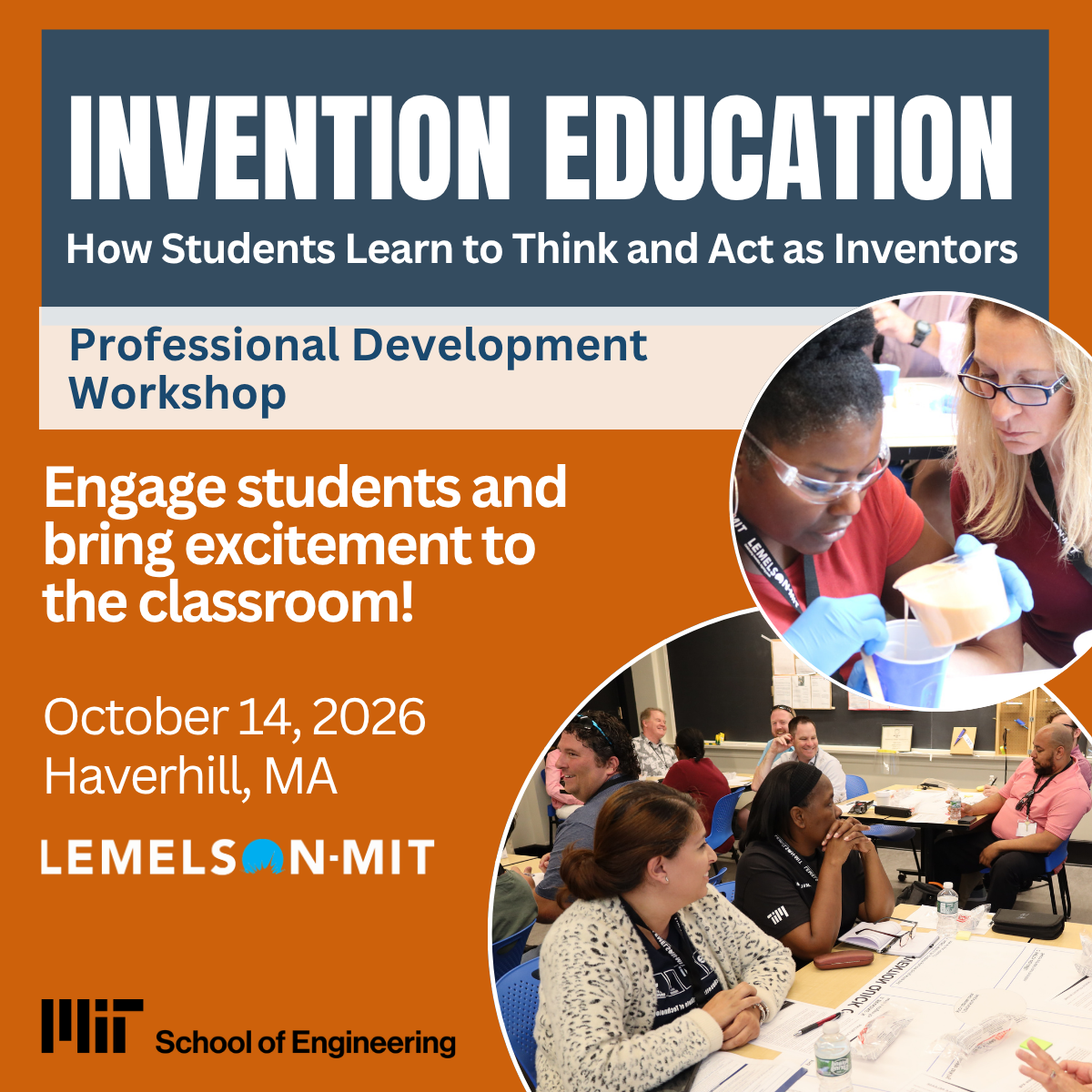 Banner that says Invention education with images of people taking part in activities