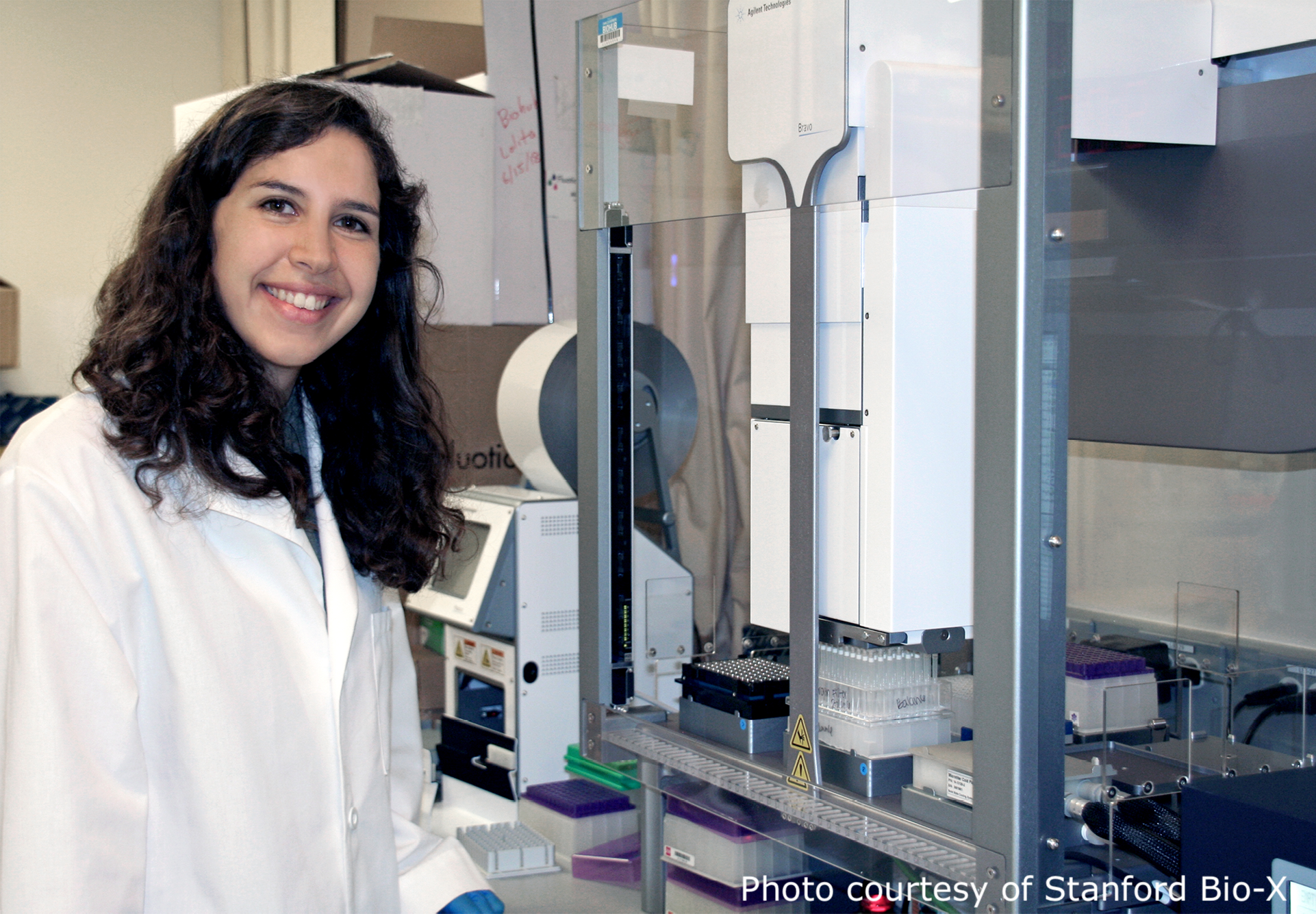 Stanford University graduate student Mira Moufarrej in the lab