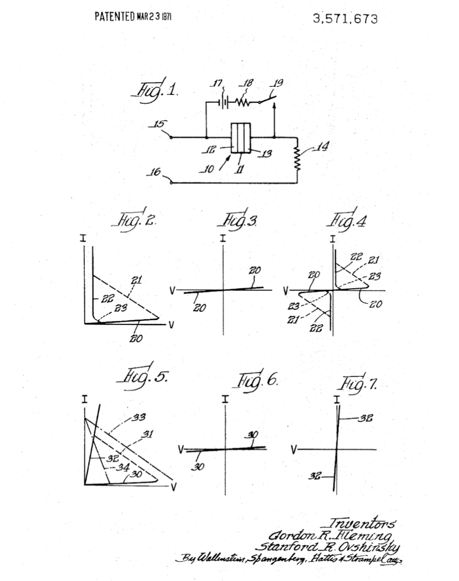 Ovshinsky's patent drawing for a current controlling device
