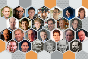26 winners of the Lemelson-MIT Prize in a honeycomb like design