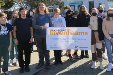 Hudson Valley Pathways Academy InvenTeam with their InvenTeams banner