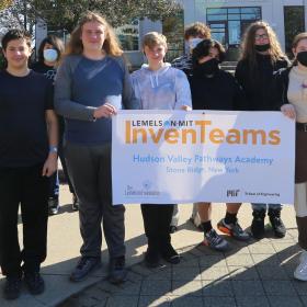 Hudson Valley Pathways Academy InvenTeam with their InvenTeams banner